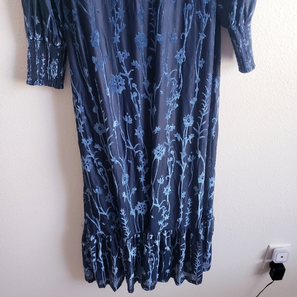 Baltic Born Penelope Midnight Blue Velvet Floral Long Sleeve Dress Maxi - Picture 6 of 10